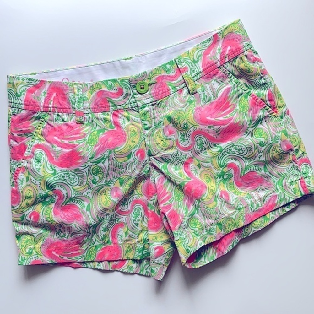 Lilly Pulitzer The Callahan Short Pink Green Flamingo Print Size 4